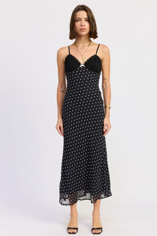MIDI SPAGHETTI STRAP DRESS WITH LACE DETAIL MIDI SPAGHETTI STRAP DRESS WITH LACE DETAIL