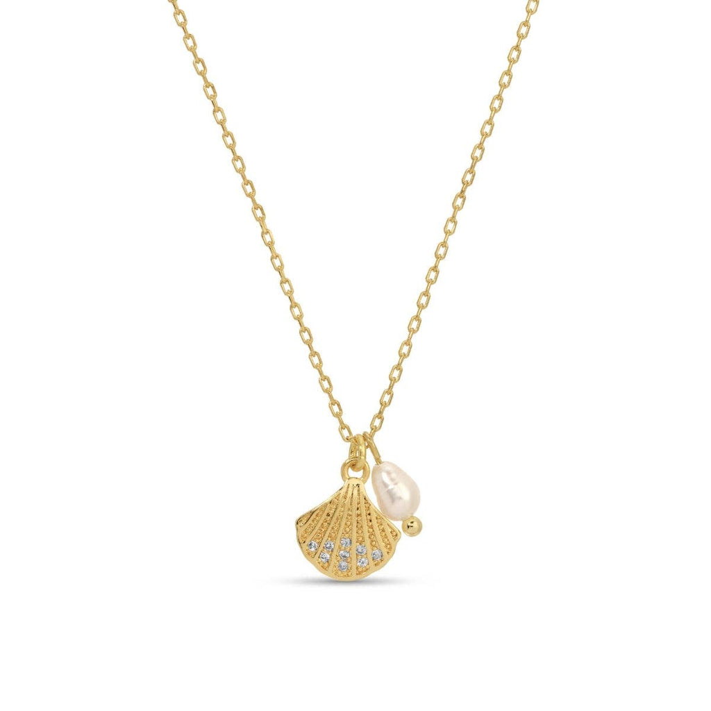 Scallop Shell Pendant Necklace with Freshwater Pearl