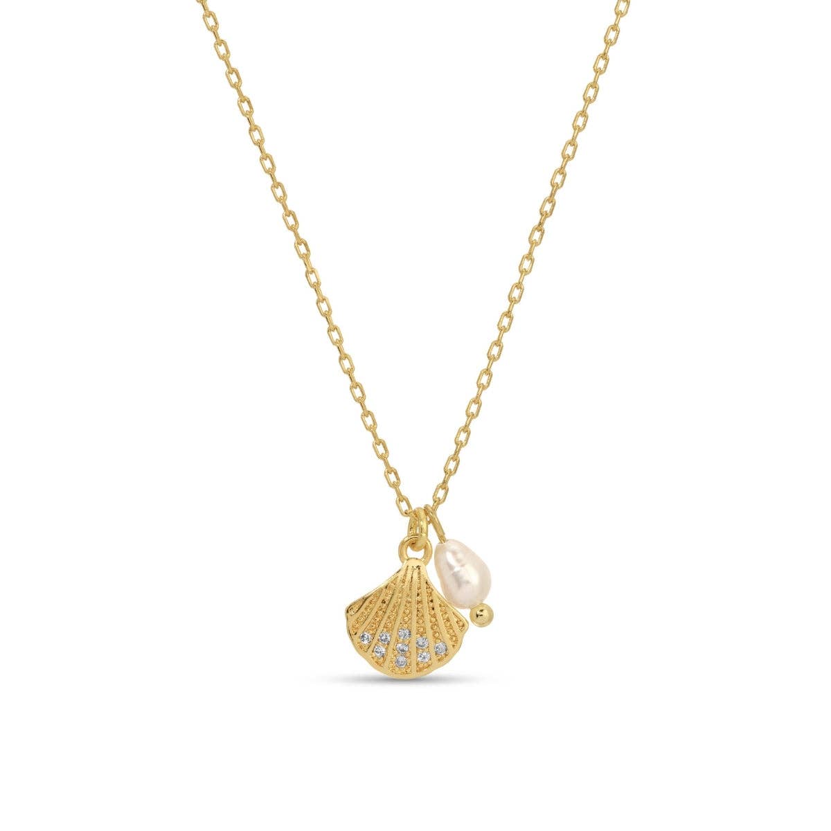 Scallop Shell Pendant Necklace with Freshwater Pearl