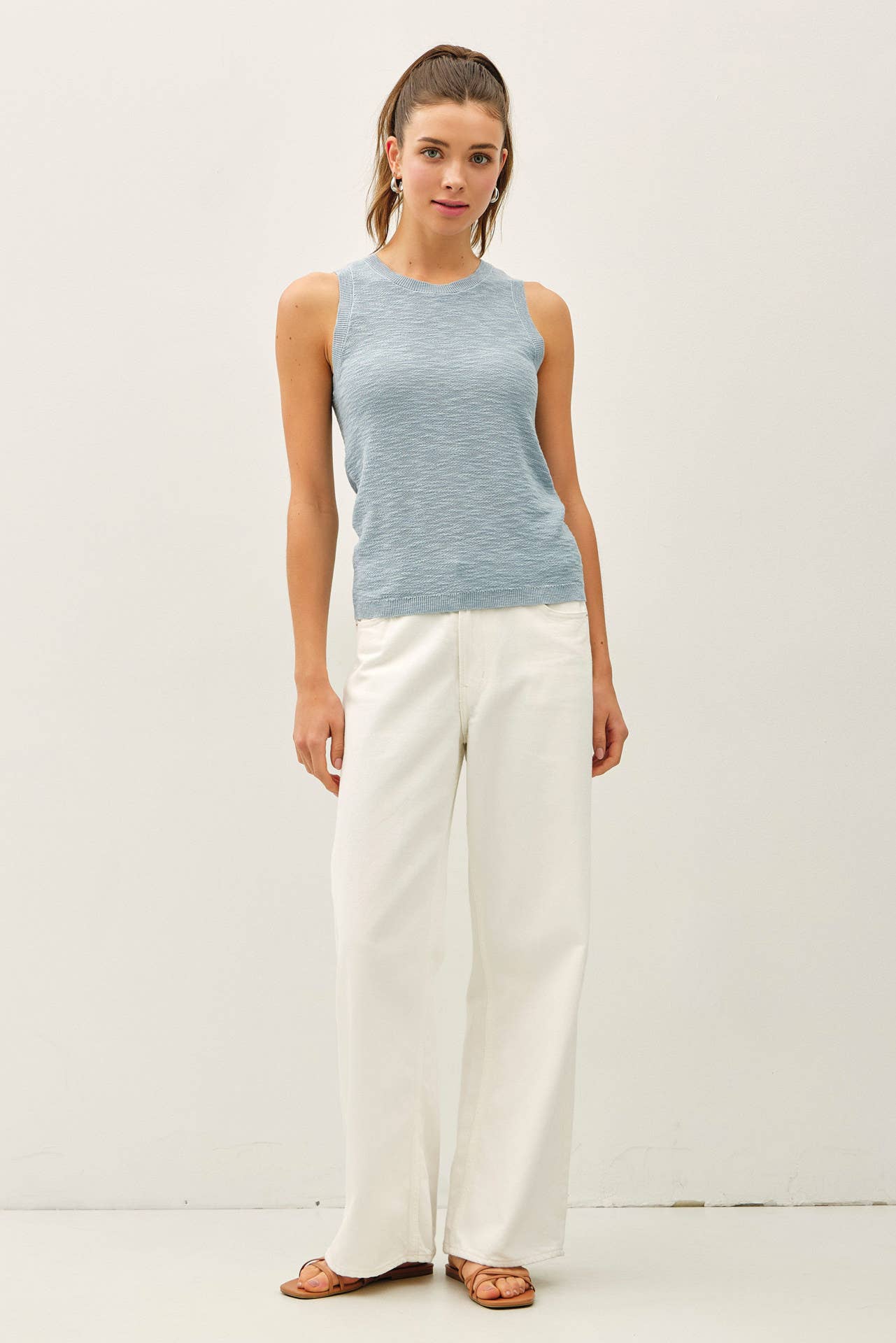 [NEW COLOR]ROUND NECK SLEEVELESS SLUB KNIT TOP