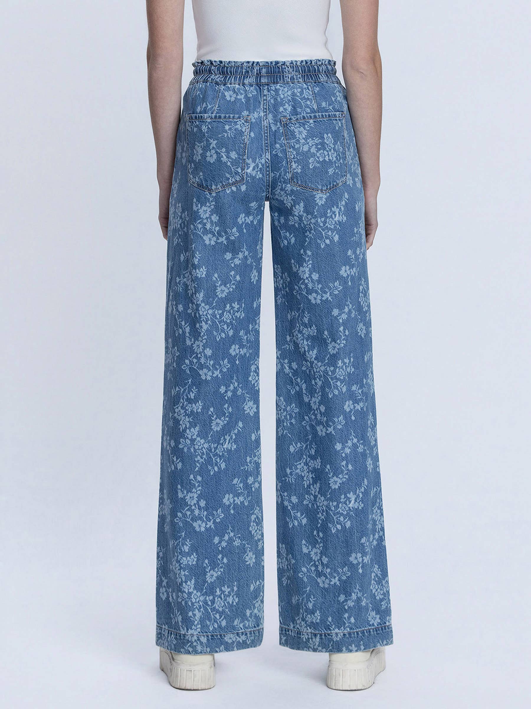 HIGH RISE FLORAL PRINT BAGGY WIDE LEG JEANS T7328VFR