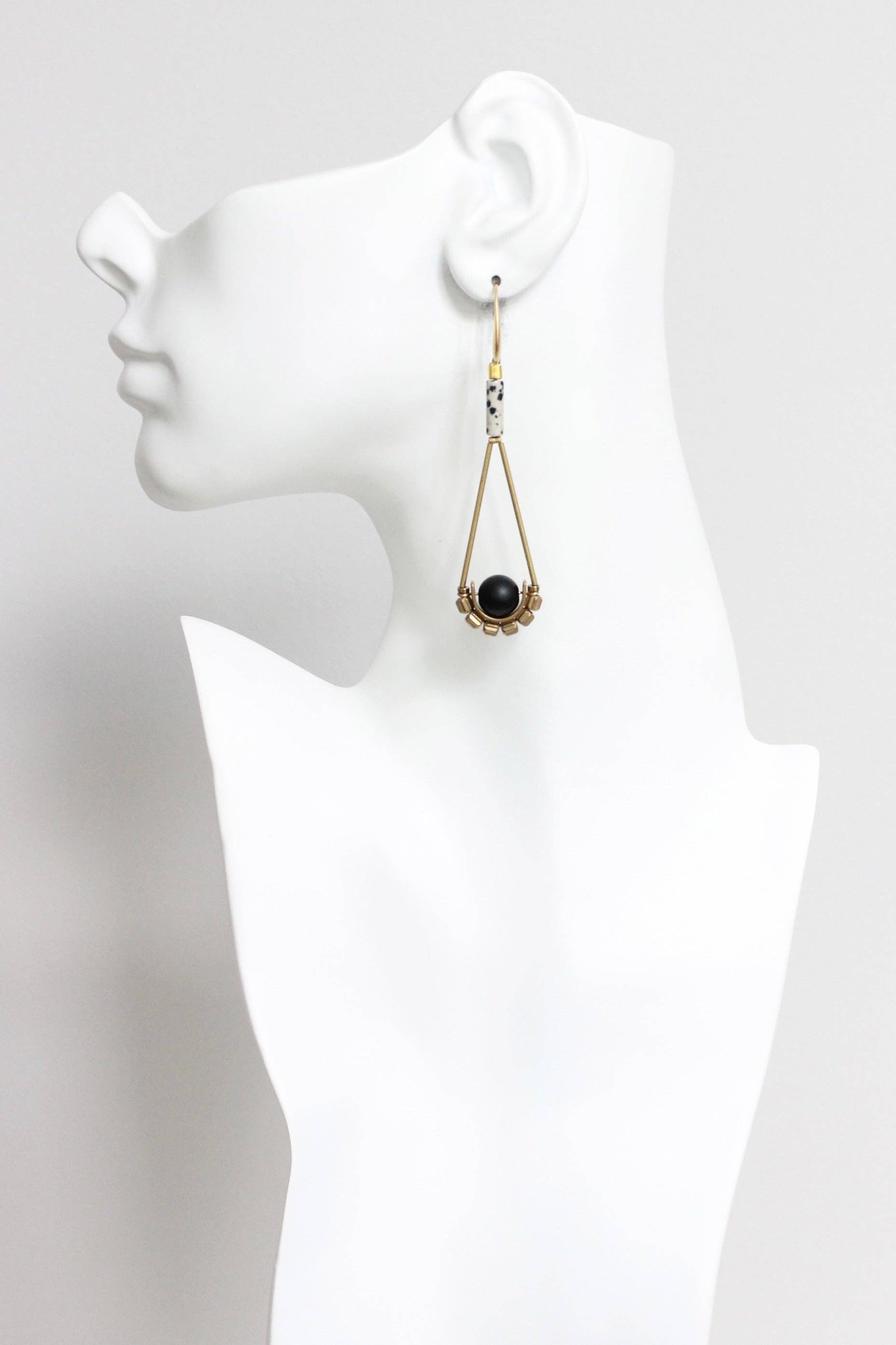 LEXE49 Dalmatian jasper and jet glass earrings
