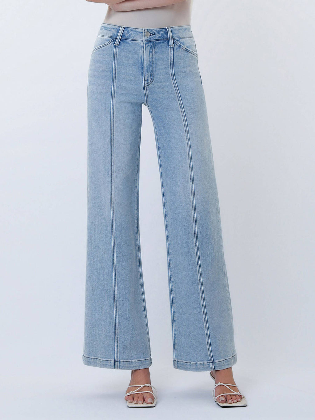 HIGH RISE CUT SEAM DETAIL LIGHT WASH WIDE JEANS
