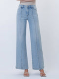 HIGH RISE CUT SEAM DETAIL LIGHT WASH WIDE JEANS