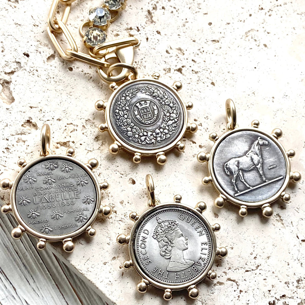 Horse equestrian queen French bee coin jewelry medallion