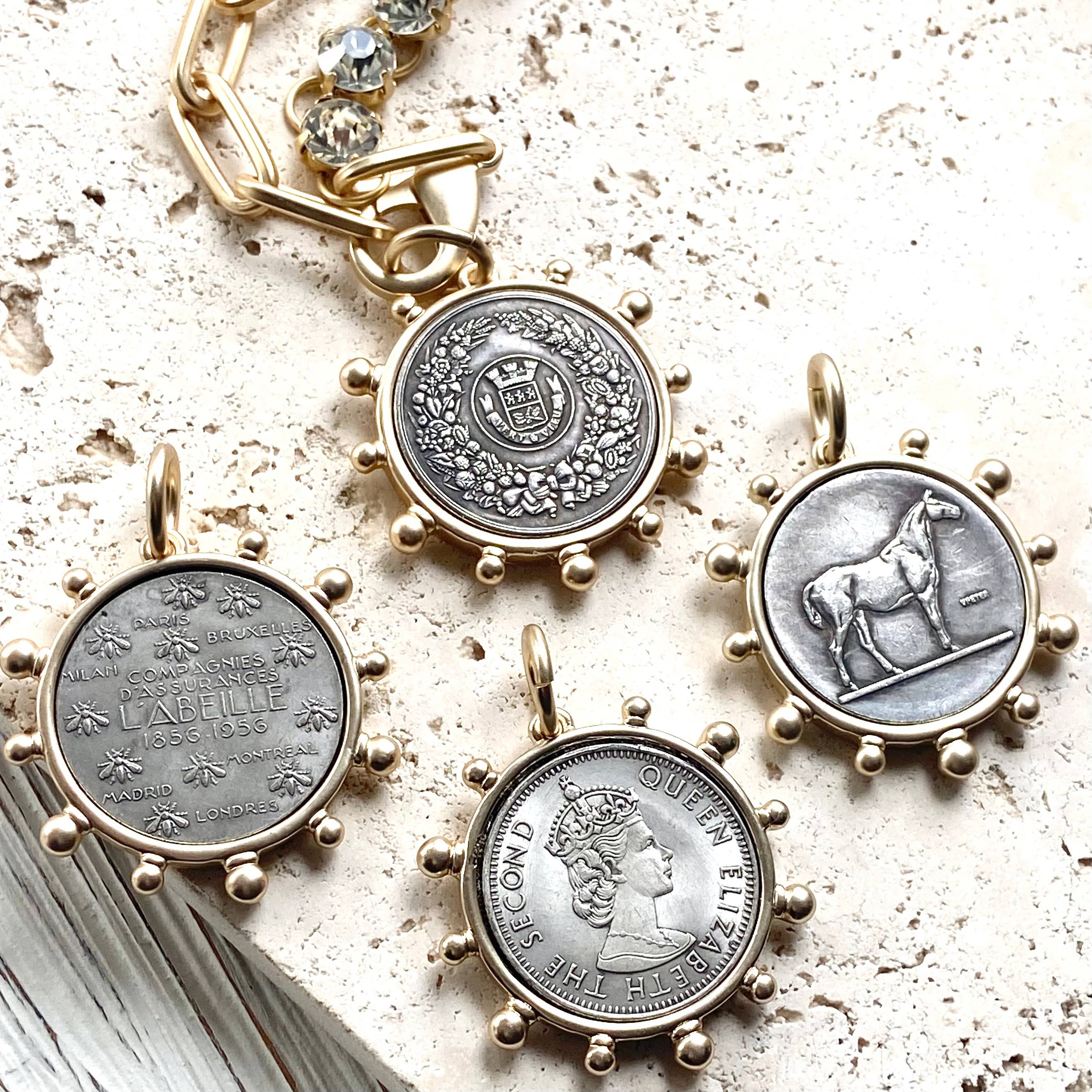 Horse equestrian queen French bee coin jewelry medallion