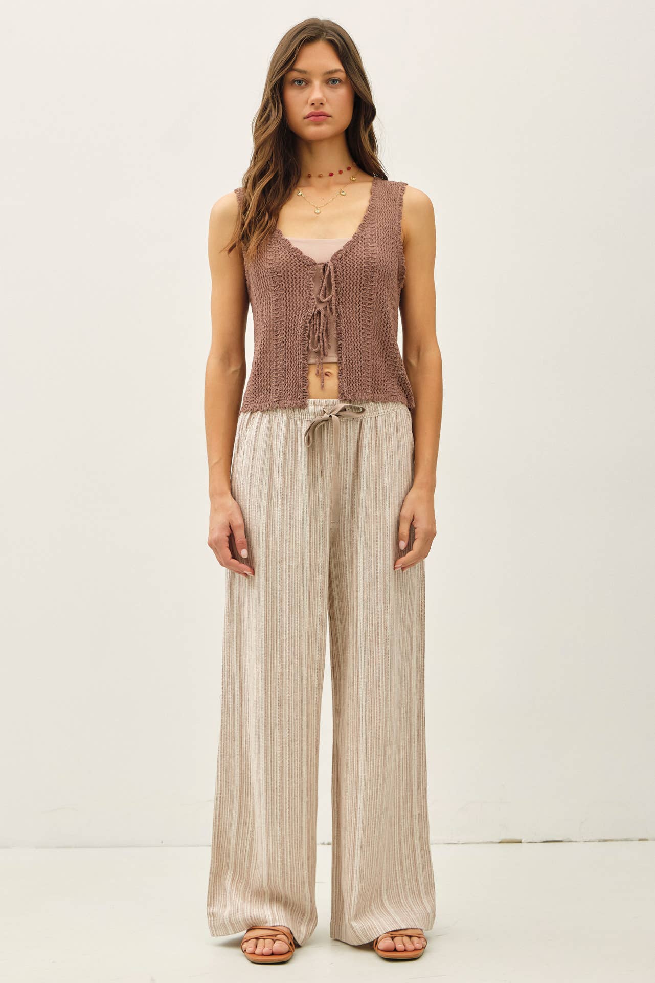 29" INSEAM STRIPED LINEN WIDE LEG PANTS