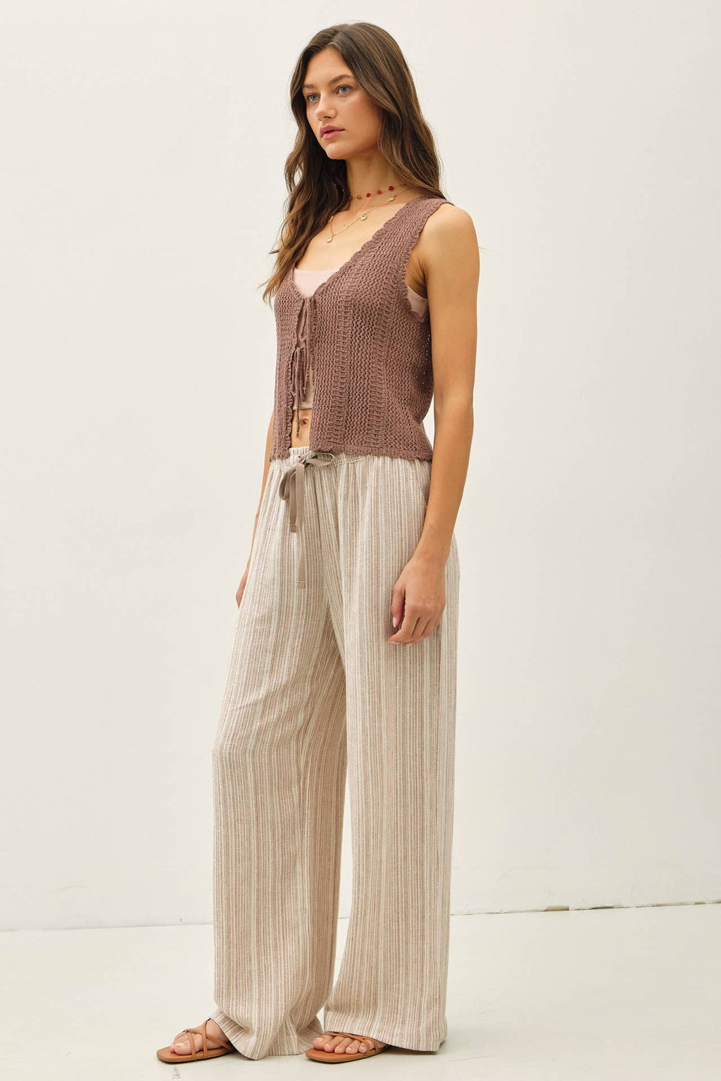 29" INSEAM STRIPED LINEN WIDE LEG PANTS