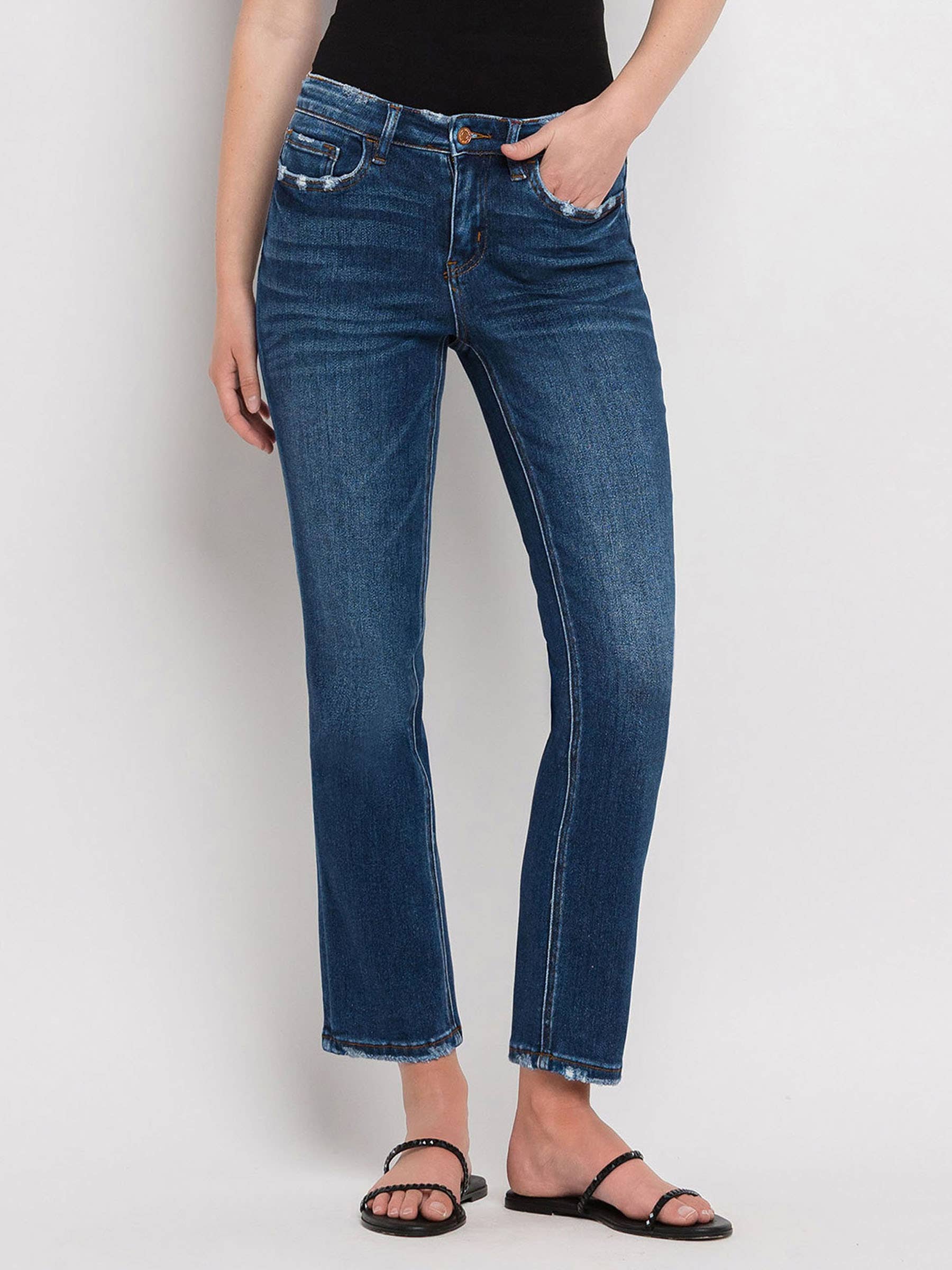 MID RISE ANKLE SLIM STRAIGHT JEANS F4999
