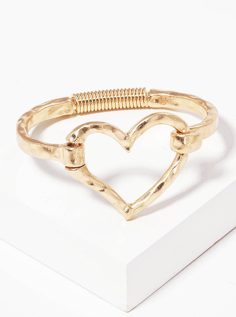 Hammered Metal Heart Hook Clasp Hinged Bracelet