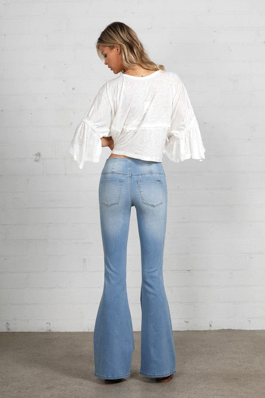 MID-RISE BANDED WIDER FLARE JEANS