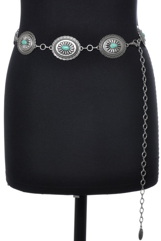 Flowers Silver Metal Chain Belt