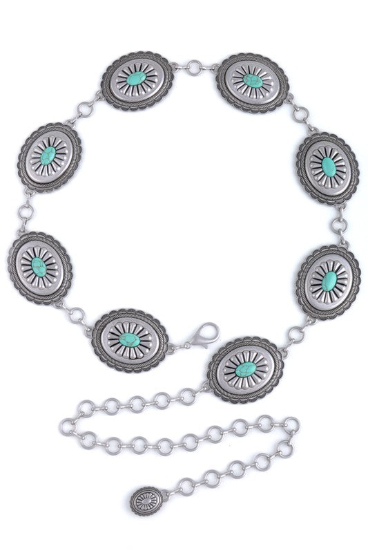 Flowers Silver Metal Chain Belt