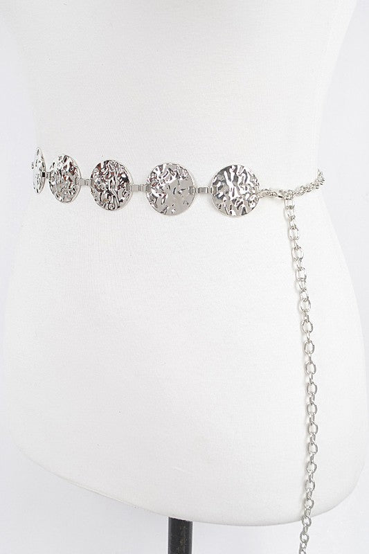 Hammered Silver Metal Chain Belt