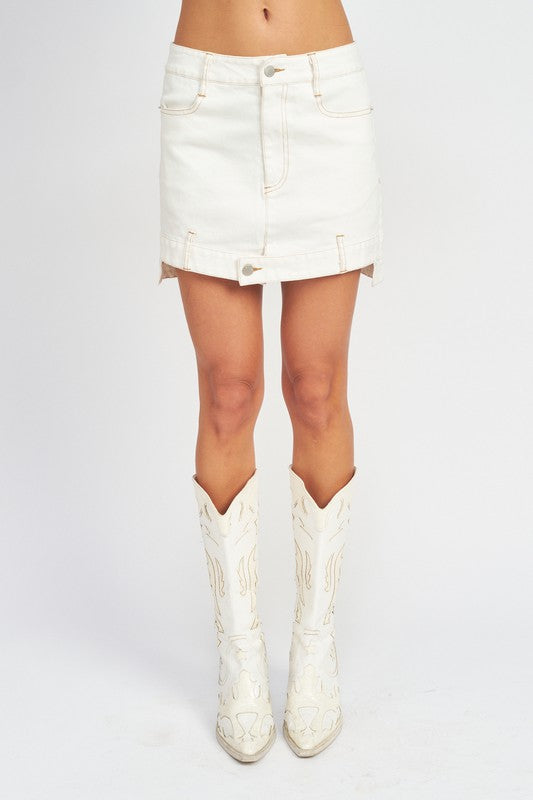 Double Belted Denim Skirt