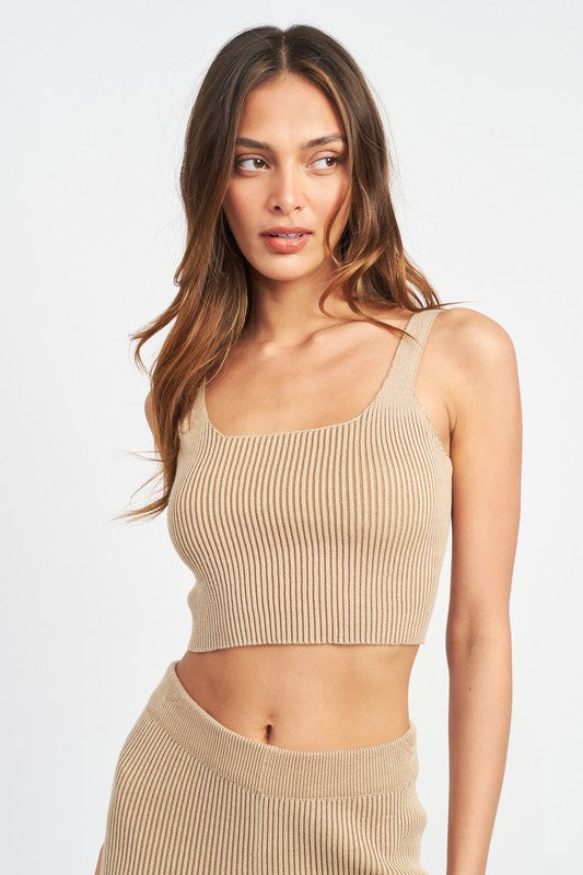 Ribbed Square Neck Top