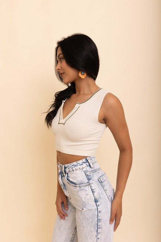 Ribbed Henley Bralette in Ivory