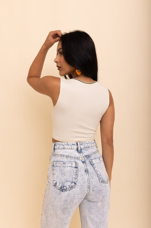 Ribbed Henley Bralette in Ivory