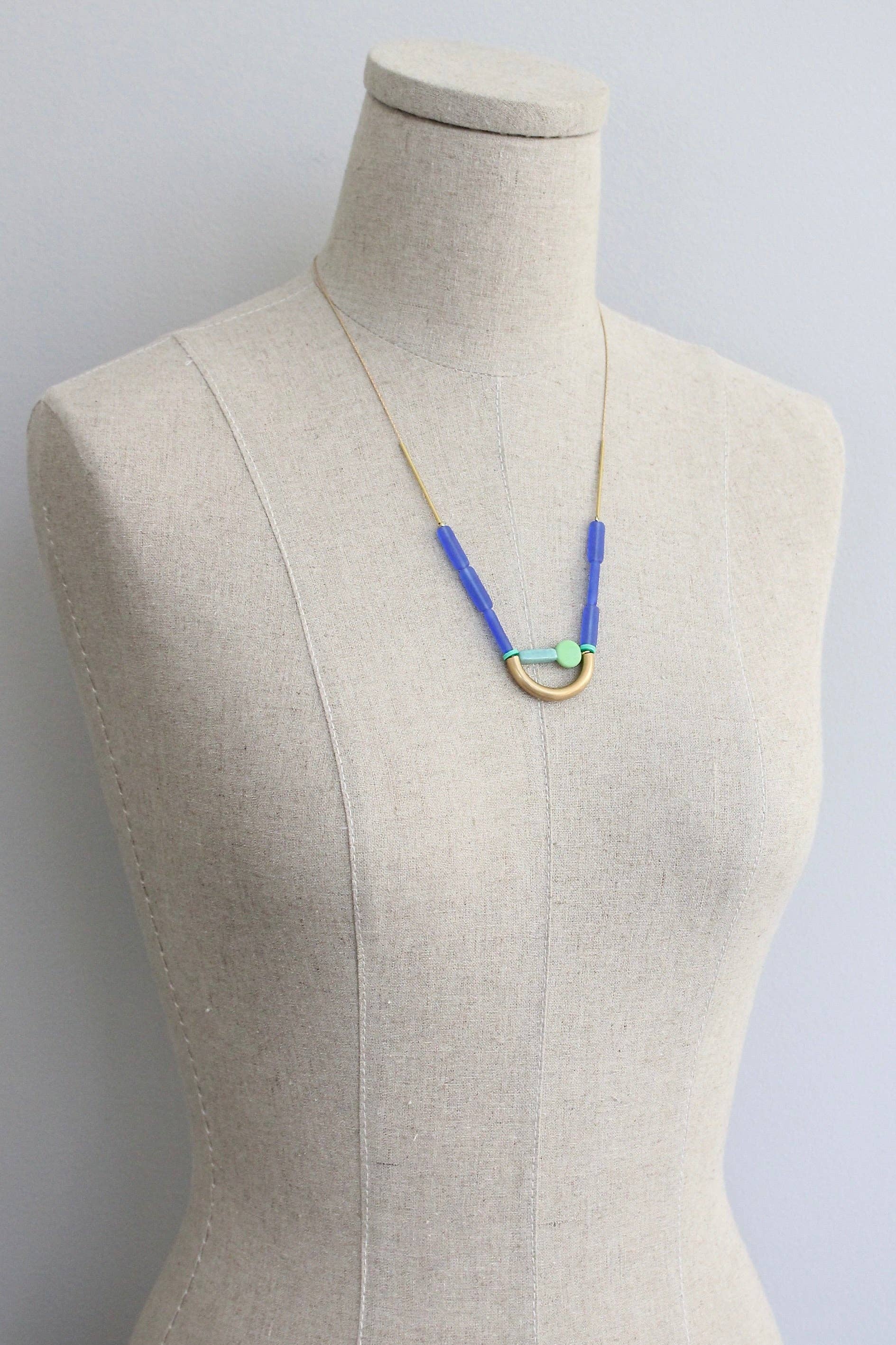 KYL121 cobalt and mint geometric necklace