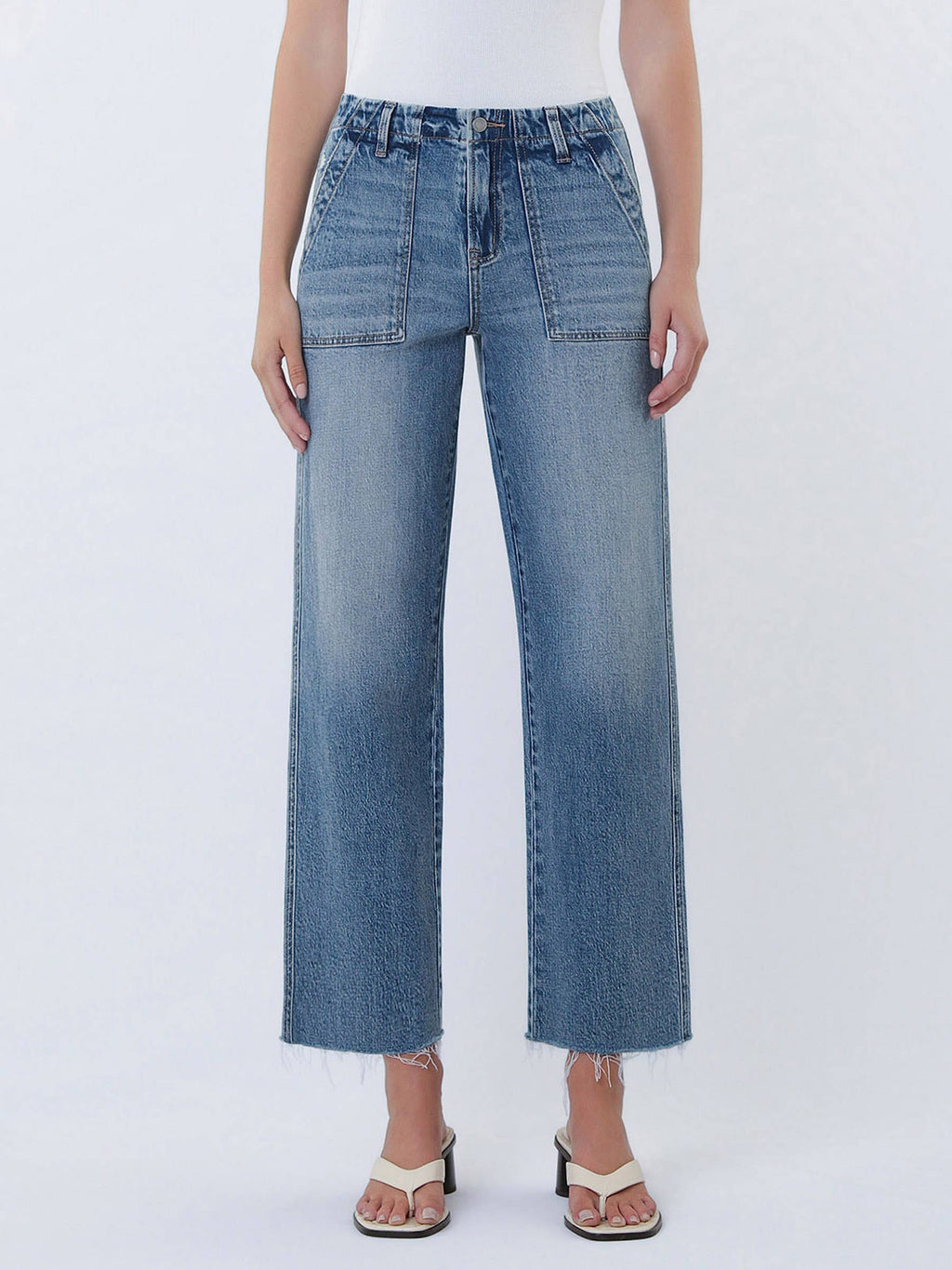 HIGH RISE PATCH POCKET SLIM WIDE JEANS T7243
