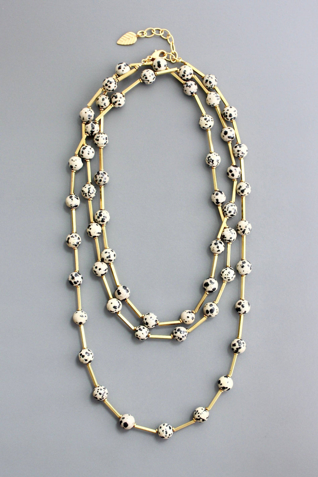 HYL160 Dalmatian jasper and brass necklace