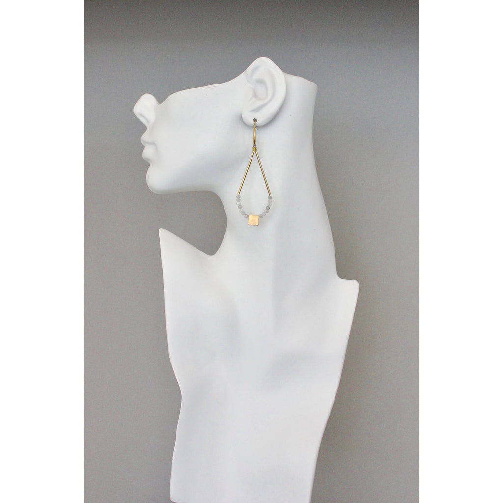 BKNE40 Geometric labradorite and brass earrings