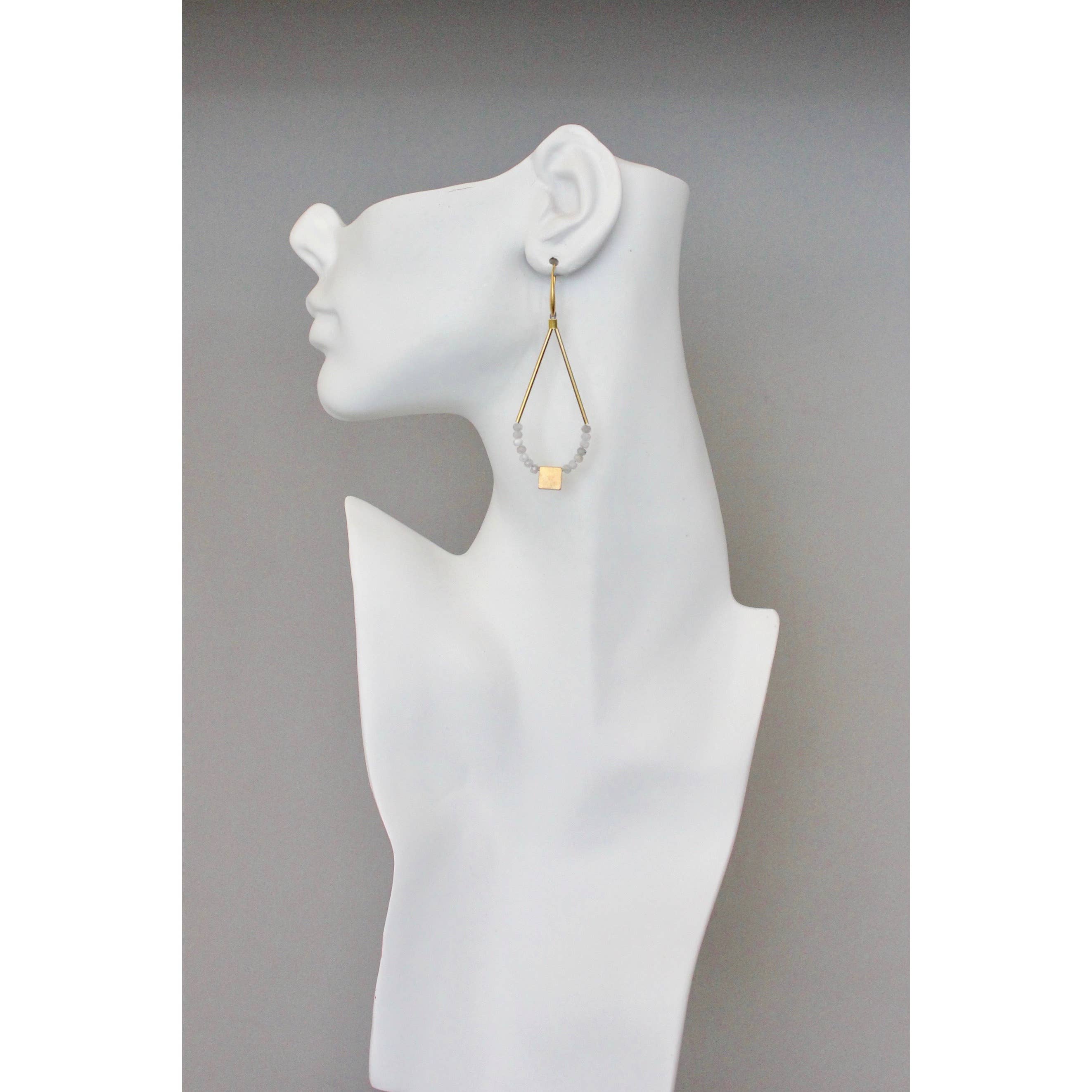 BKNE40 Geometric labradorite and brass earrings