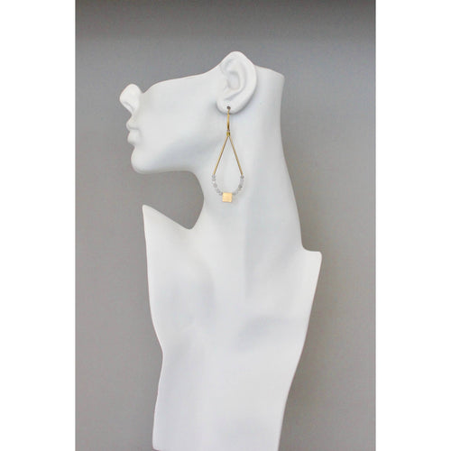 BKNE40 Geometric labradorite and brass earrings