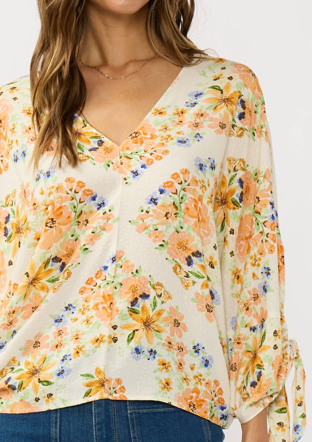 V Neck Dolman Top with Sleeve Ties