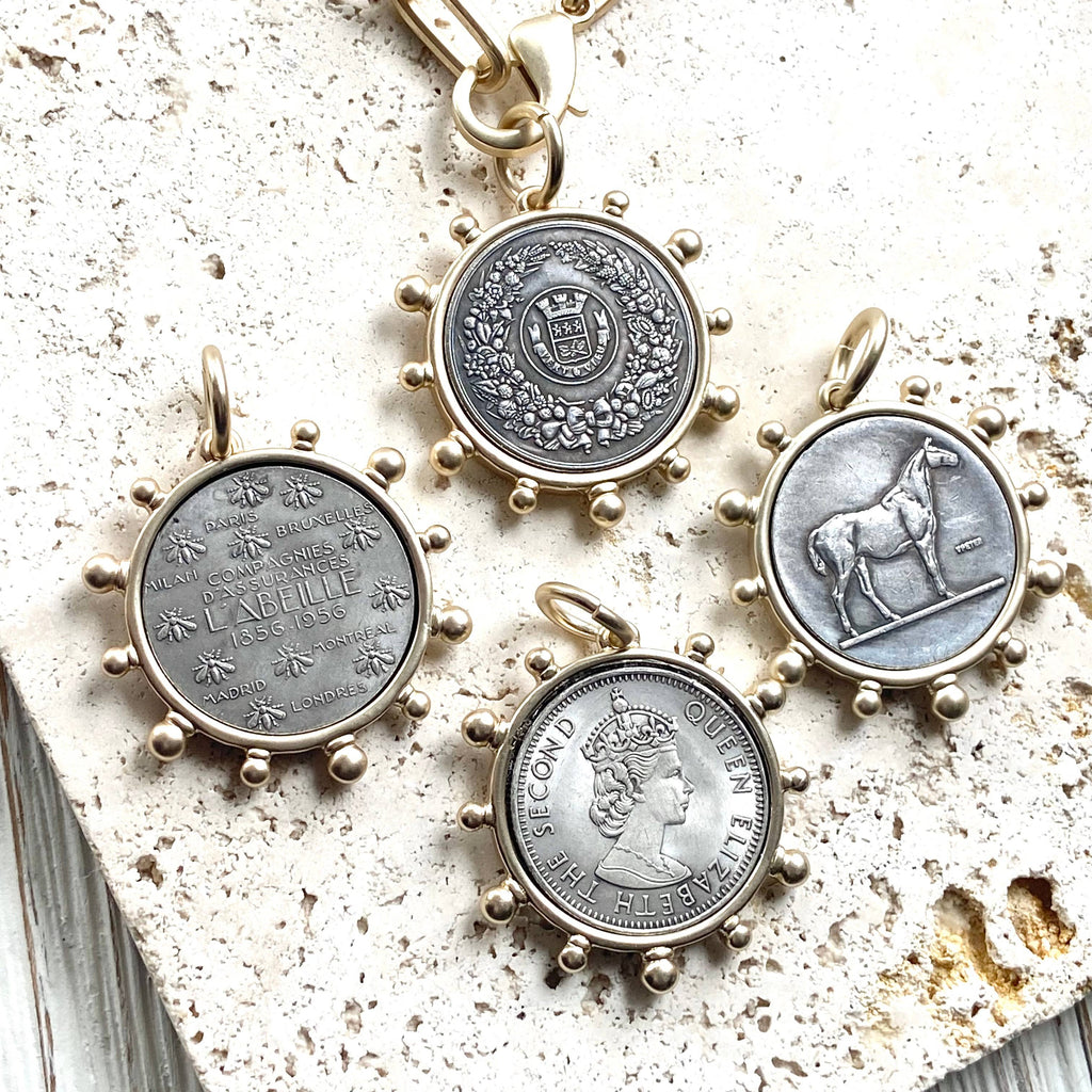 Horse equestrian queen French bee coin jewelry medallion
