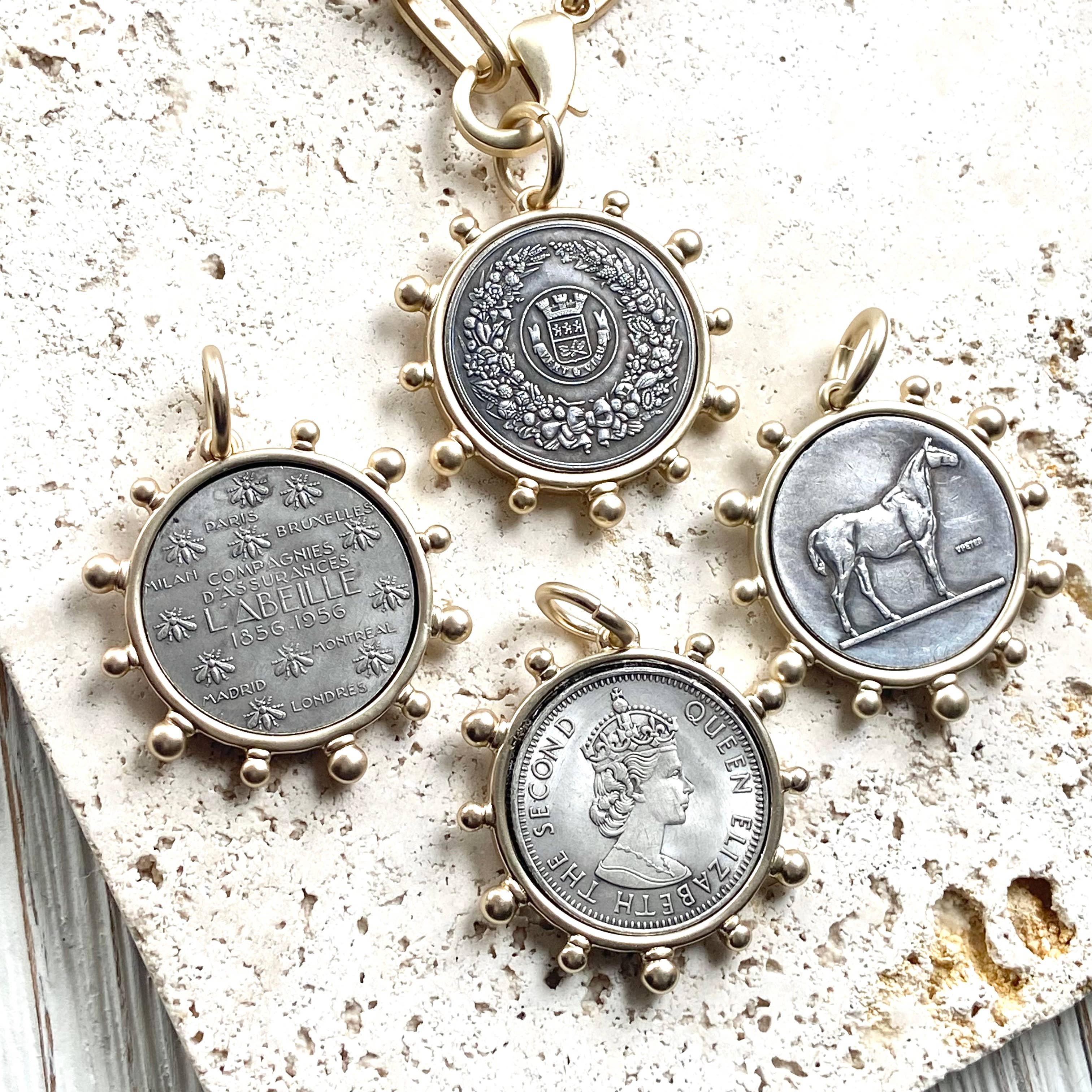 Horse equestrian queen French bee coin jewelry medallion