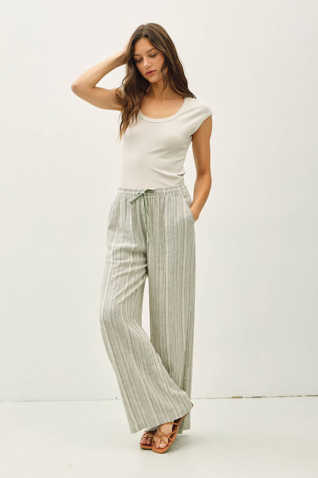 29" INSEAM STRIPED LINEN WIDE LEG PANTS