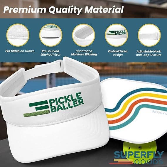Pickle Baller Retro Pickleball Visor Fun Pickle Ball Gift  Men's and Women's White