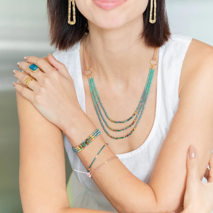 Triple Layer Beaded Necklace with Suede Accent