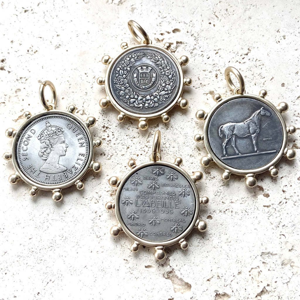 Horse equestrian queen French bee coin jewelry medallion