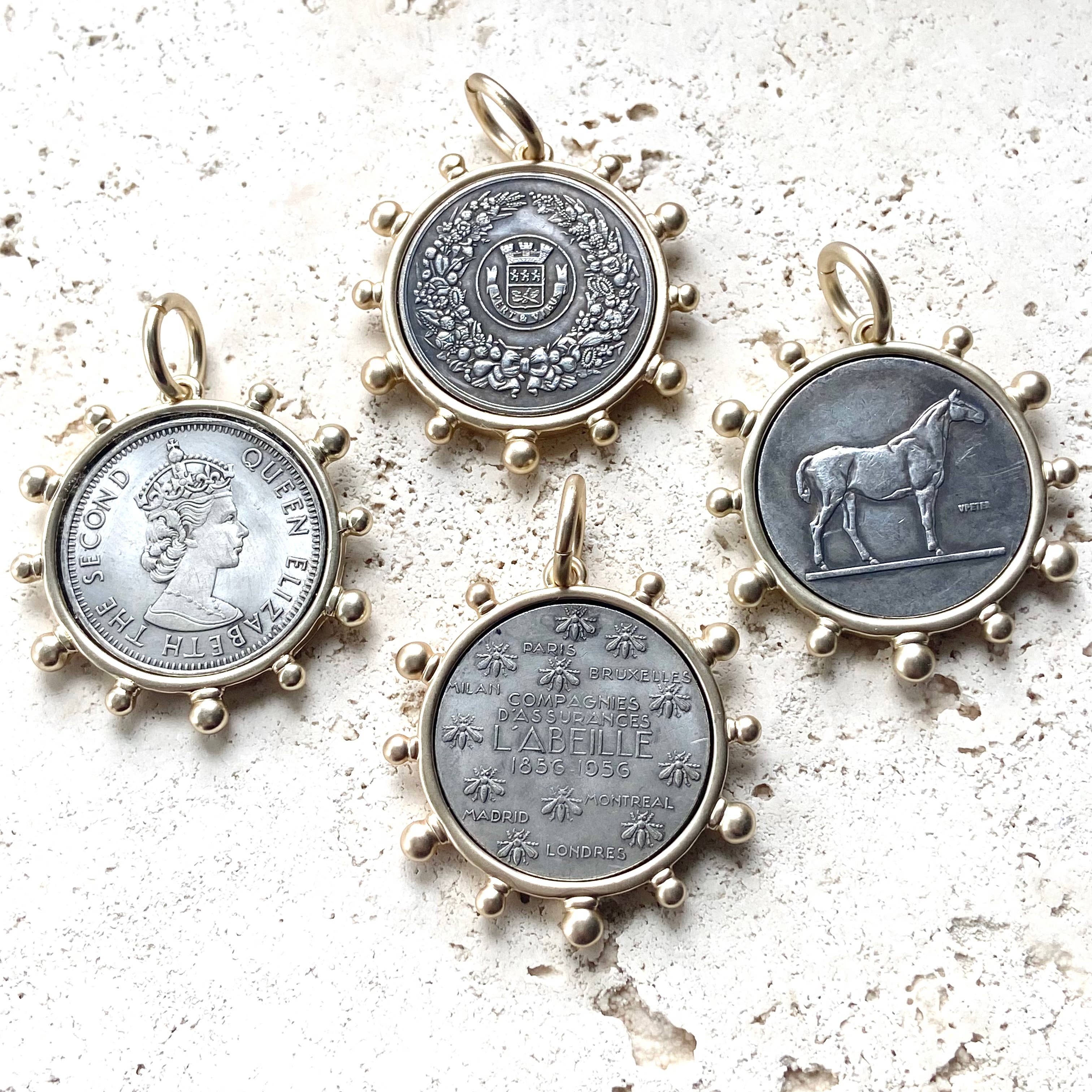 Horse equestrian queen French bee coin jewelry medallion