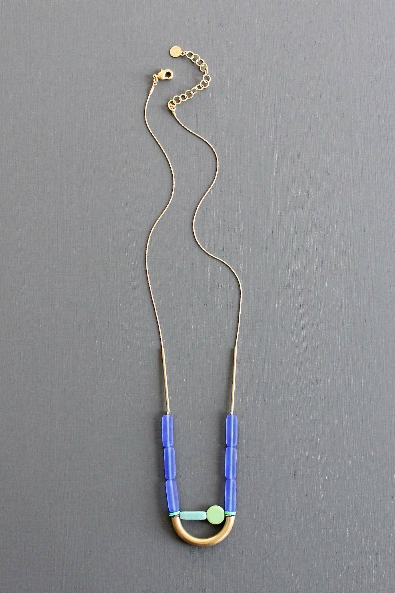 KYL121 cobalt and mint geometric necklace