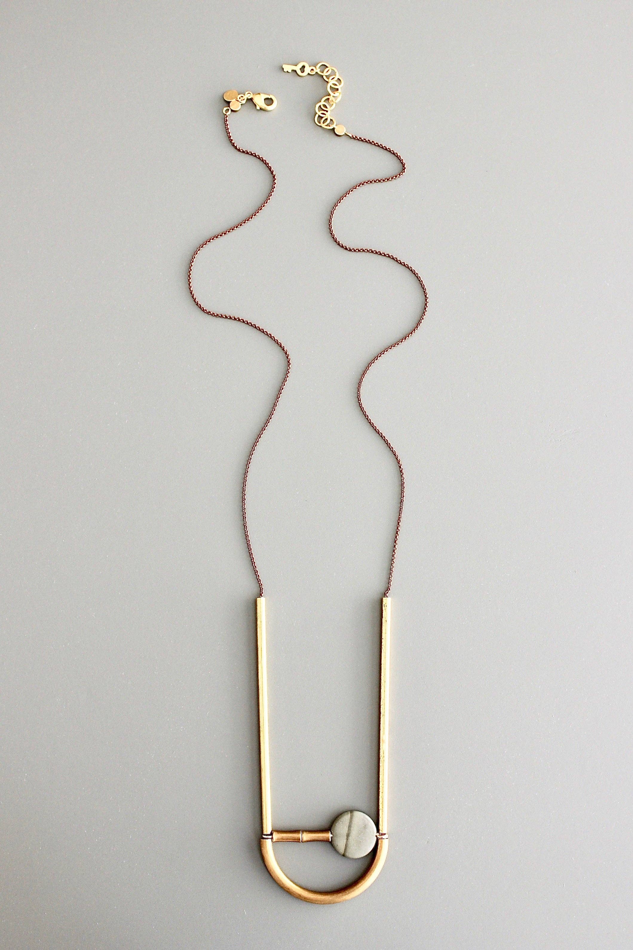 ATH134 Geometric brass and jasper necklace