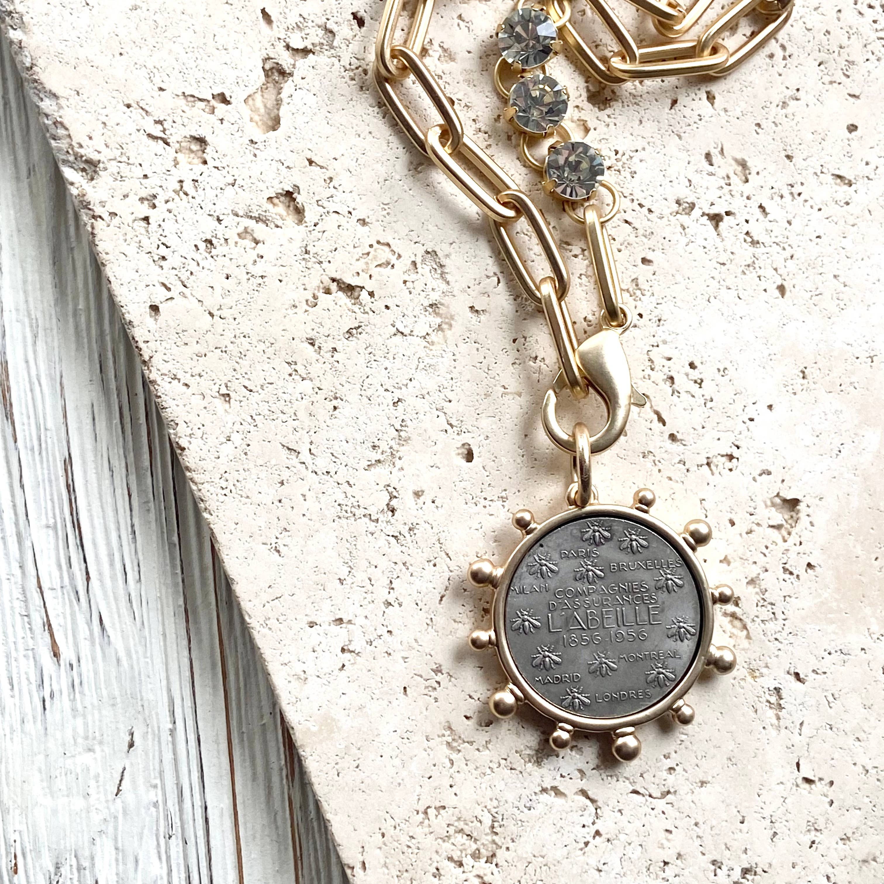 Horse equestrian queen French bee coin jewelry medallion