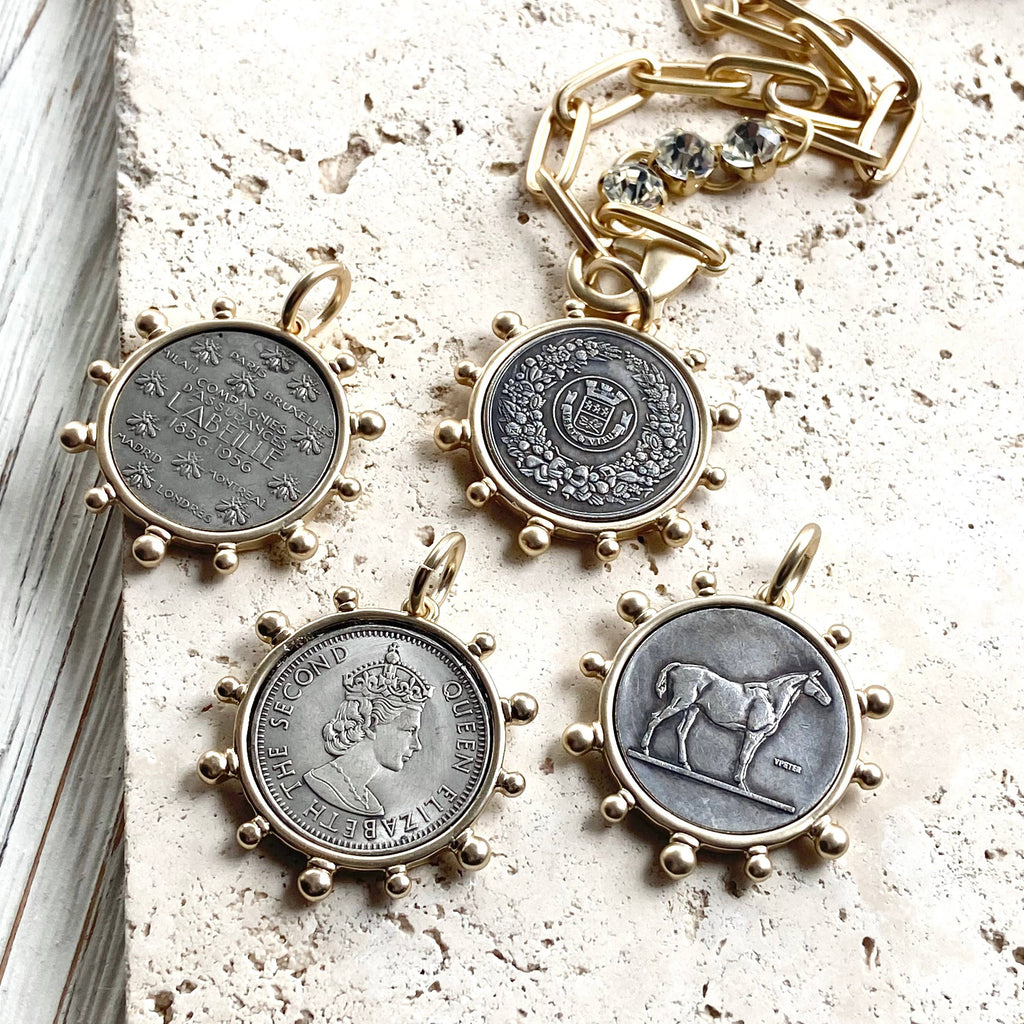 Horse equestrian queen French bee coin jewelry medallion