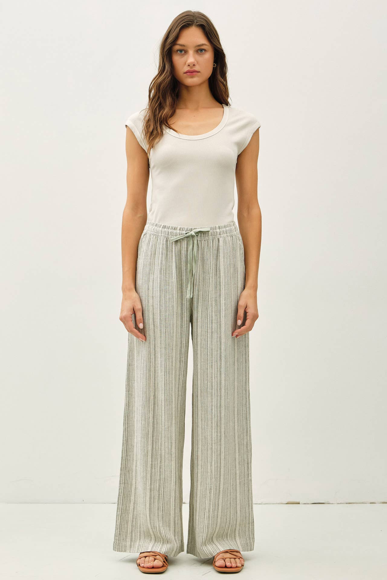 29" INSEAM STRIPED LINEN WIDE LEG PANTS