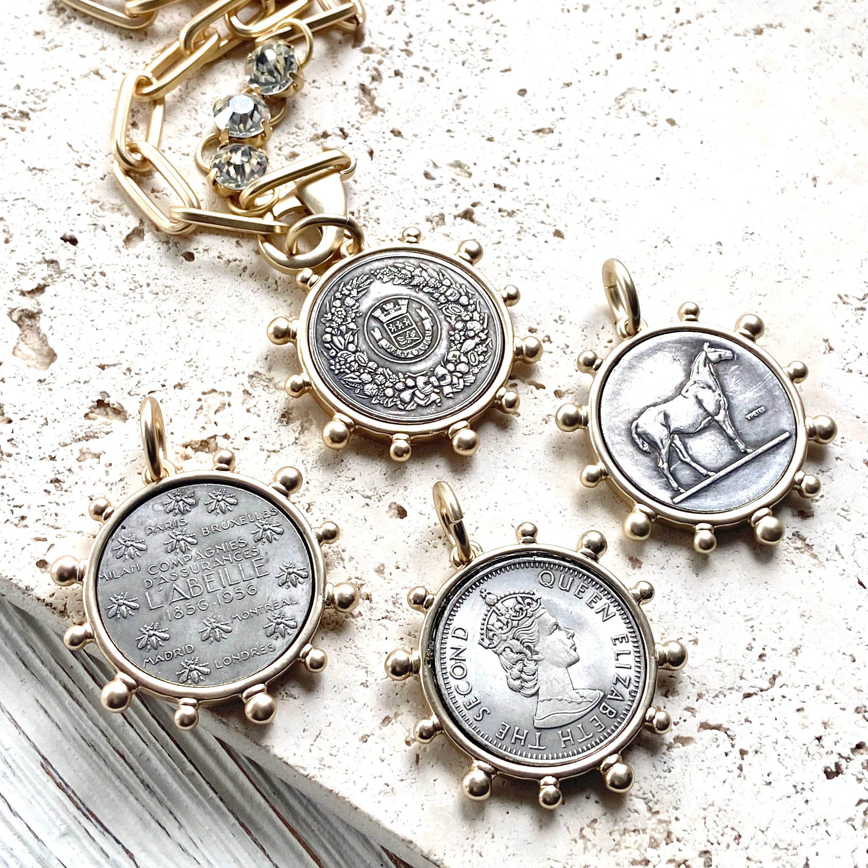 Horse equestrian queen French bee coin jewelry medallion