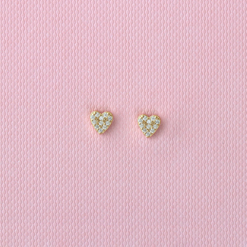 Heart Crystal Stud Earrings 18K Gold Vermeil | Sterling Silver CZ Crystals Nickel Free Hypoallergenic Ships from CA