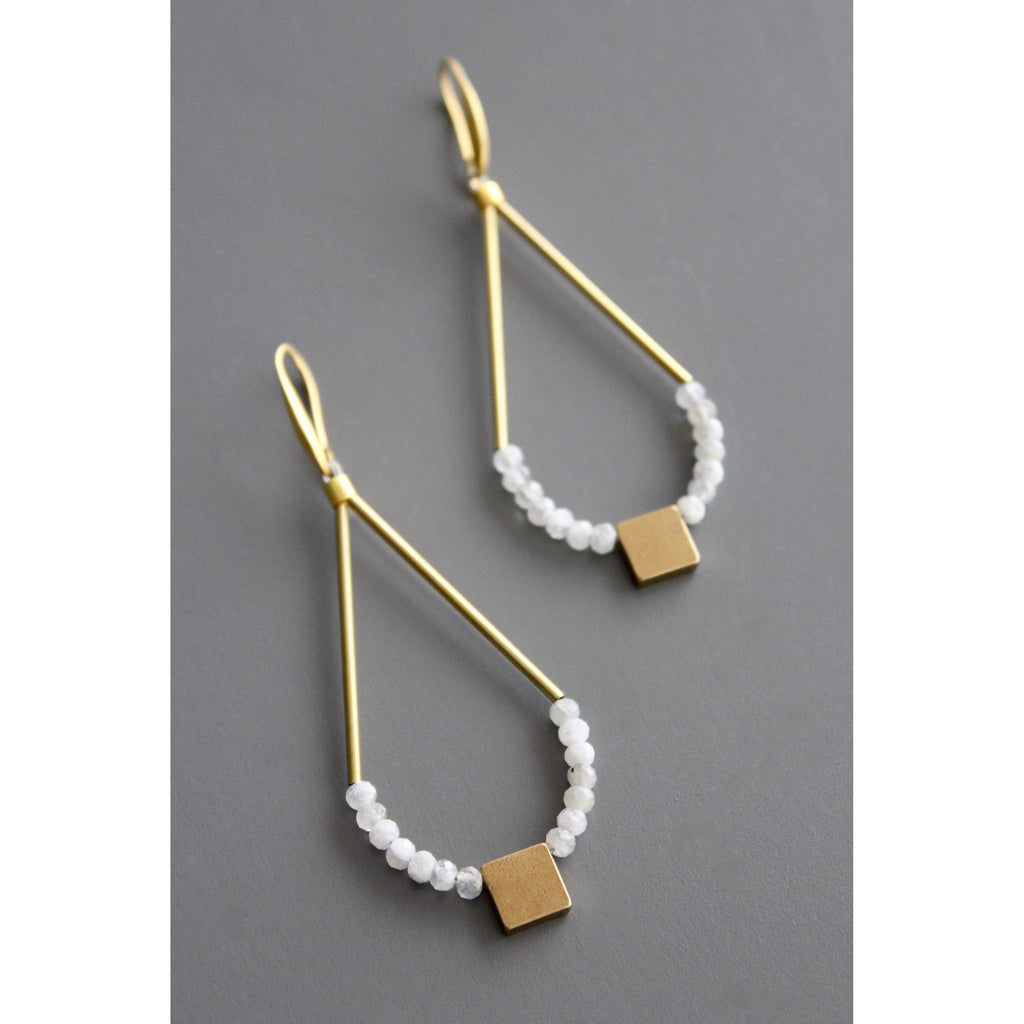 BKNE40 Geometric labradorite and brass earrings