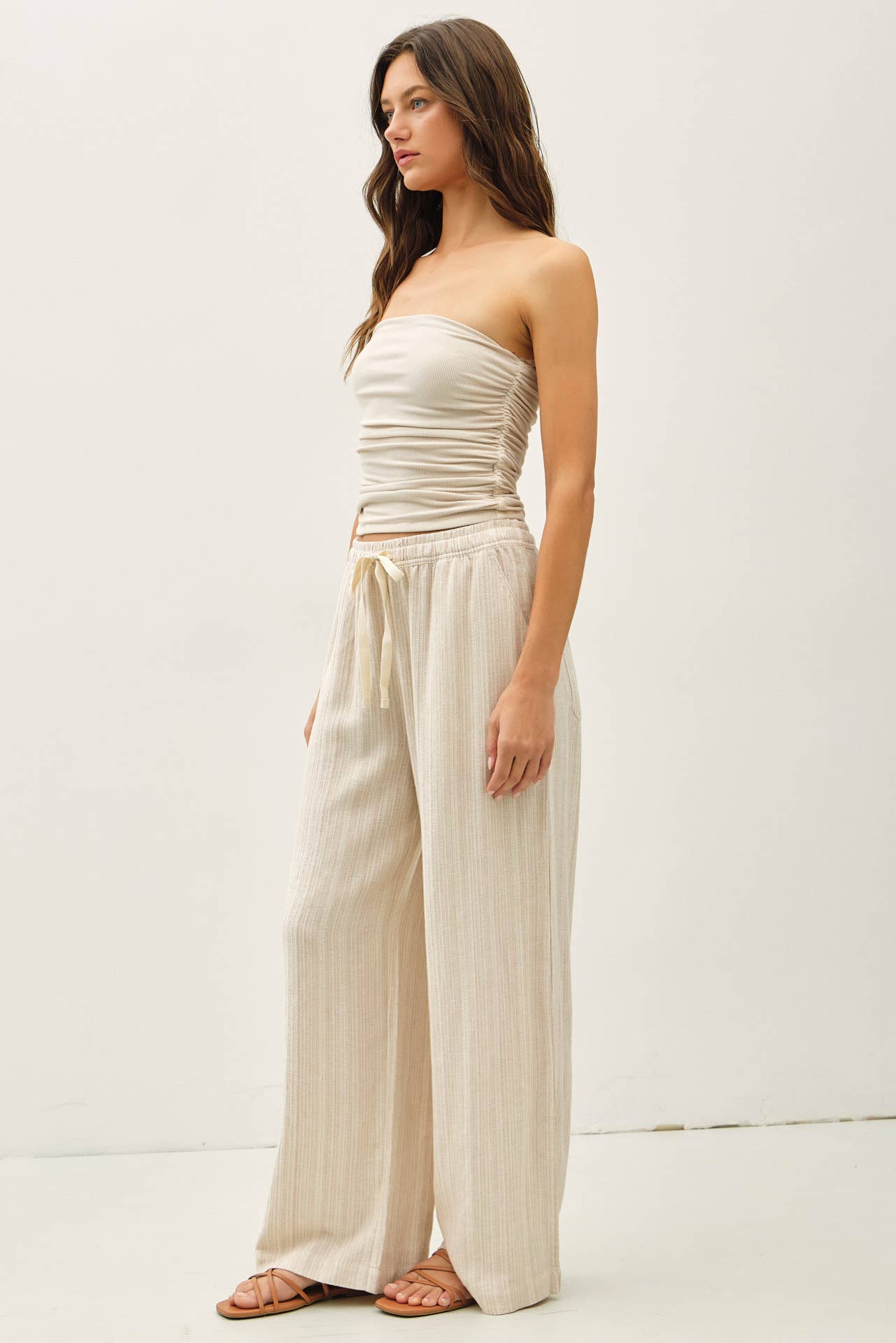 29" INSEAM STRIPED LINEN WIDE LEG PANTS