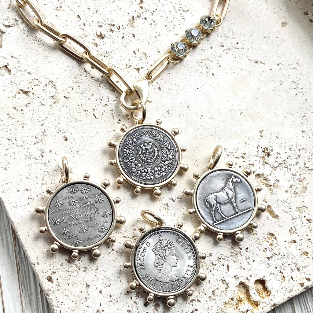 Horse equestrian queen French bee coin jewelry medallion