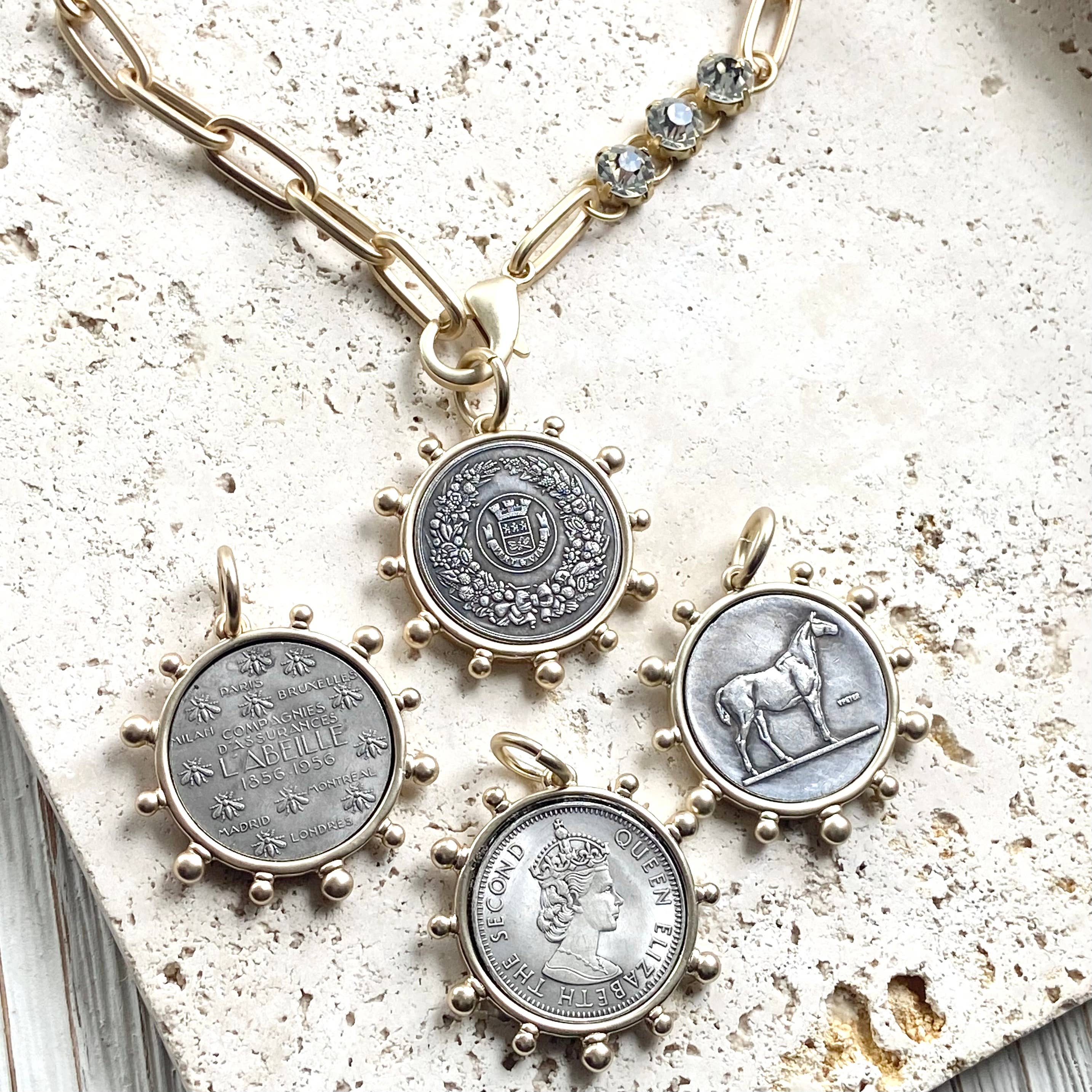 Horse equestrian queen French bee coin jewelry medallion