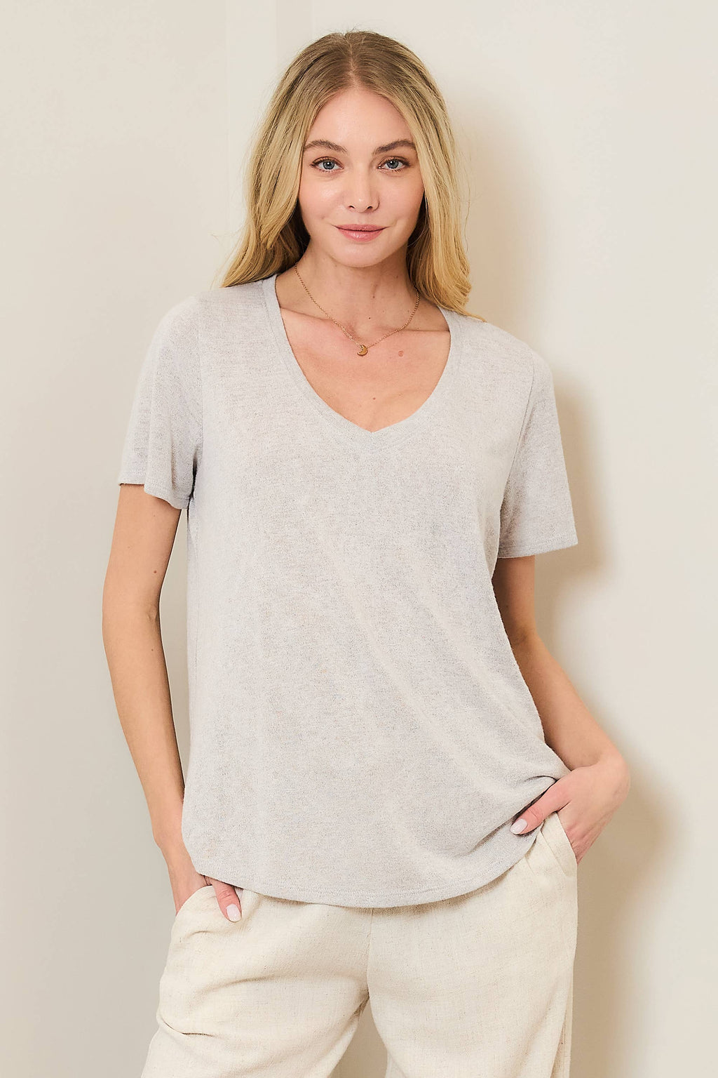 HACCI SLUB RELAXED FIT V-NECK S/S TEE FWMT3683