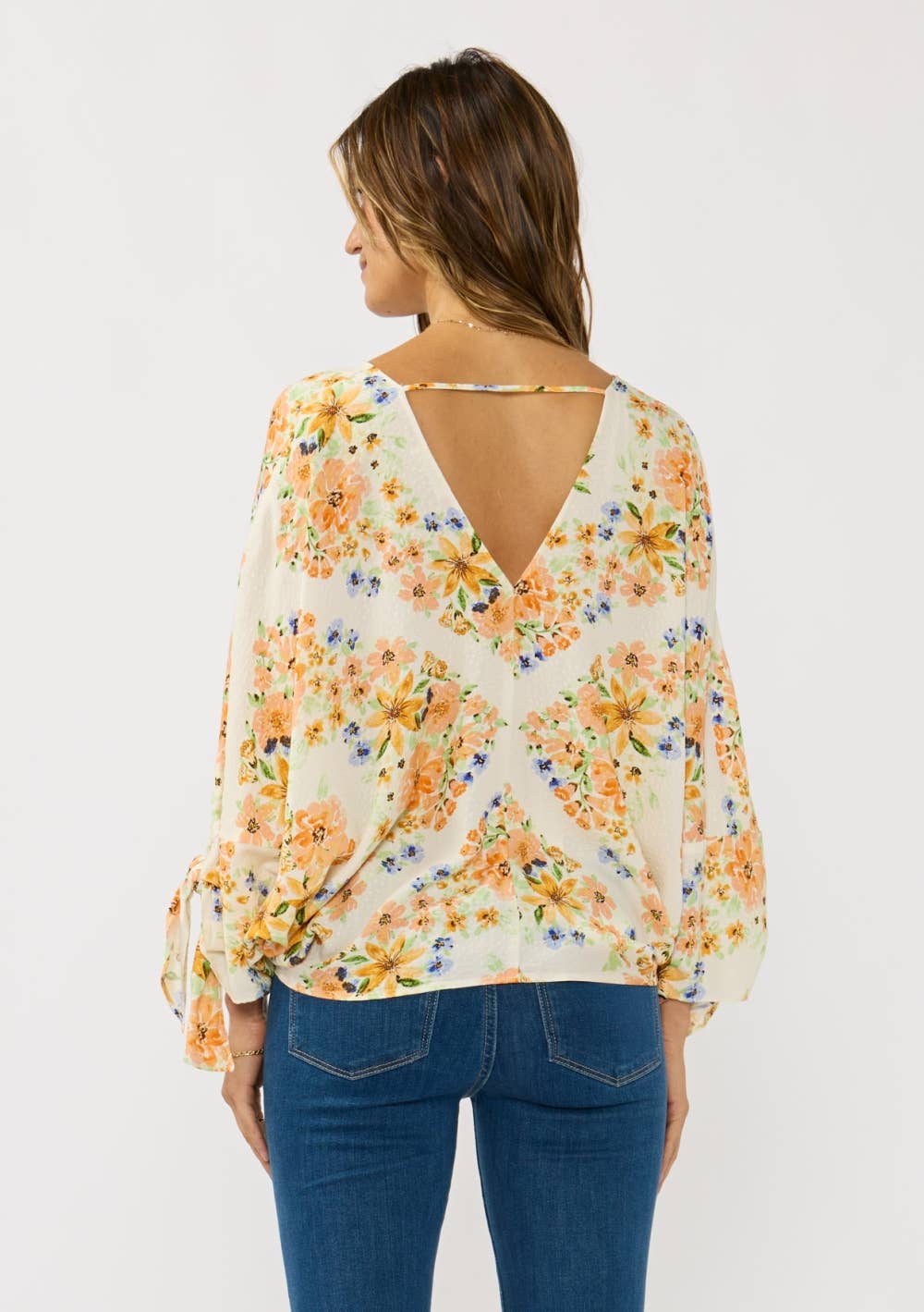 V Neck Dolman Top with Sleeve Ties