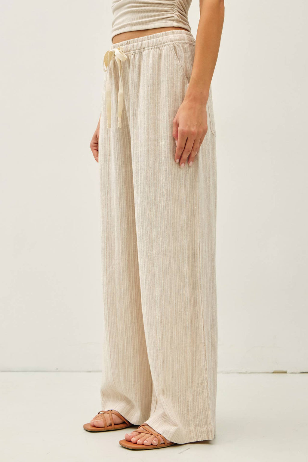29" INSEAM STRIPED LINEN WIDE LEG PANTS
